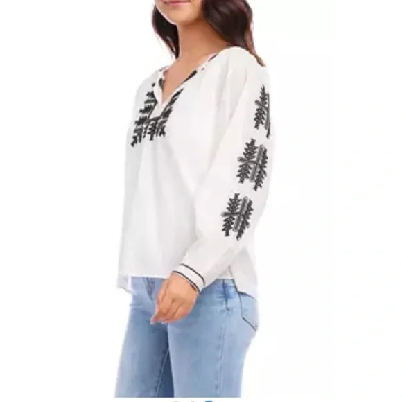 Karen Kane | Boho Peasant Embroidered Cotton Women Top Cream (Off white) Med - Picture 6 of 13